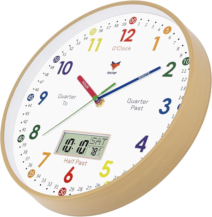 Foxtop Digital and Analog Learning Clock for Kids - Telling Time Teaching Clock 12 Inch Silent Non-Ticking Battery Operated Kids Wall Clock for Playroom Nursery Classroom School - Image 5