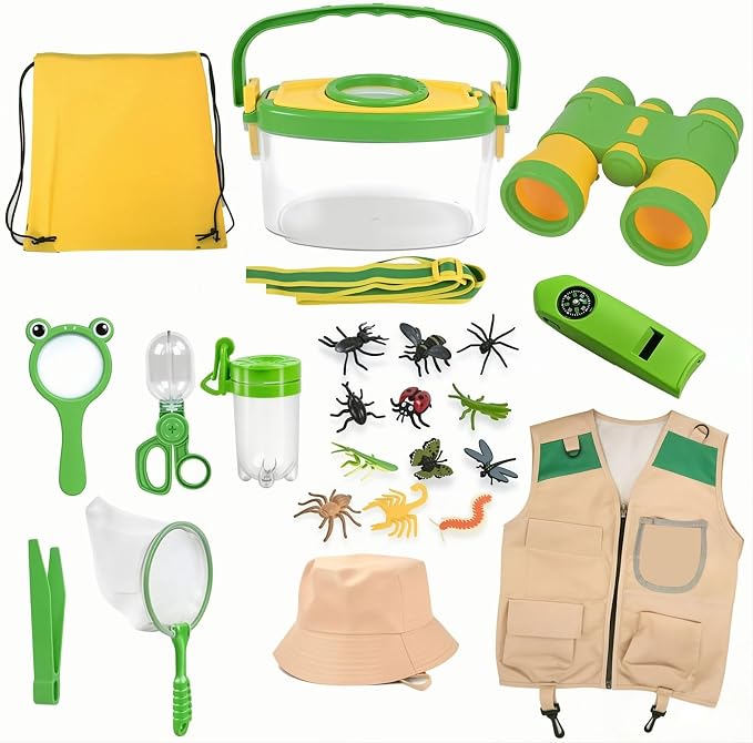 Kids Explorer Kit & Bug Catcher Kit, 23 Pcs Outdoor Adventure Set with Vest & Hat, Binoculars, 12 Insect Figures,Camping Hiking Toys Gift for Boys Girls Age 3-8 by Hummigoo