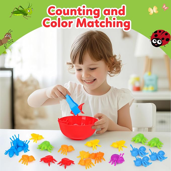 Counting Insects Matching Toys with Sorting Bowls and Games Dice Montessori Preschool Educational Activities Learning Color Sorting Fine Motor Skills Sensory Toys Birthday Gifts for 3 4 5 Year Old - Image 5
