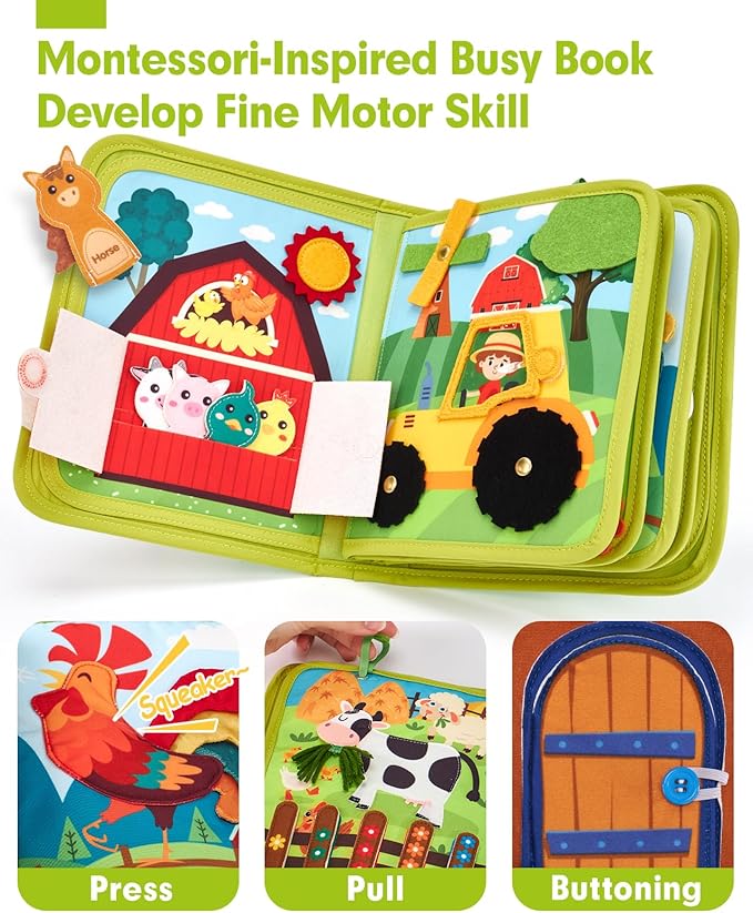 hahaland Busy Book for Toddlers 1-3 - Montessori Toys 1 Year Old Busy Board - Image 4