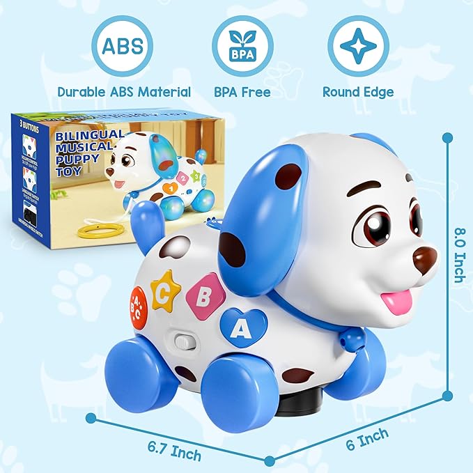 Musical Toy for 1 Year Old Boy Girl, Baby Toys 6-12-18 Months, Puppy Toddler Learning for 1 Year Old Boy Gifts, Bilingual Educational with Music Light, 1st Birthday Gift for Girl, Toddlers