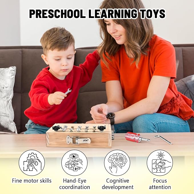 Montessori Screwdriver Board Set, Montessori Toys for 3 4 5 with 1 Locks and Keys, Toddler Screwdriver Toy, Kids Tool Set, Preschool Learning Sensory Toy, Fine Motor Skills Toys - Image 5
