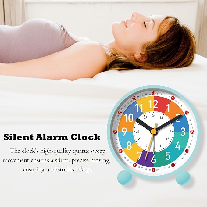Analog Alarm Clock for Kids Learn to Tell Time, 12/24H Time, Gradual Alarm, Silent, Battery Operated with Press-to-Light Backlight, Ideal for Kids, Teens & Bedroom Decor - Image 4