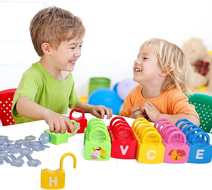 Dinhon Color Alphabet Learning Lock Toys Educational Letter Combination-with 26 Locks, 26 Keys Montessori Preschool Alphabet Learning Game for Ages 3 yrs+ - Image 3