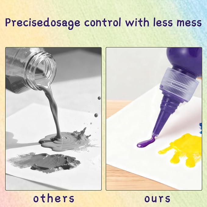 NewFamily Washable Finger Paint for Toddlers & Kids, 10 Large 2 fl oz (60 ml) Bottles, Non-Toxic Finger Paint, Mess-Free Squeeze Bottles, Art Supplies for Home, Preschool & Classroom