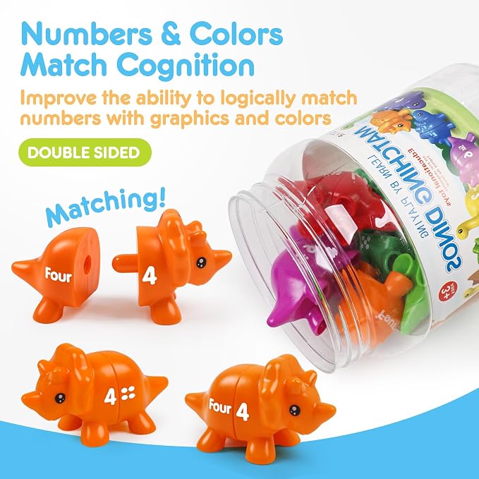 USATDD Numbers Matching Dinosaur Toy 1-10 Counting Sorting Game Double-Sided Dino Fine Motor Toys Number Recognition Learning Toy, Christmas Stocking Stuffers for for Kids Boys Girls - Image 3