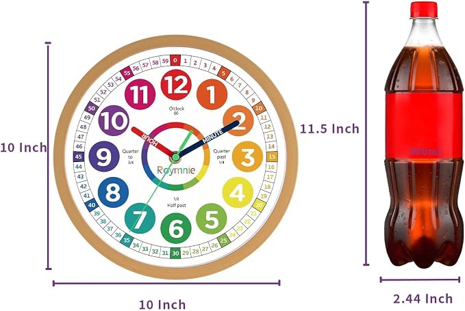 Roymnie Wall Clock 10" for Kids Learning Teaching Silent Battery Operated - Image 2