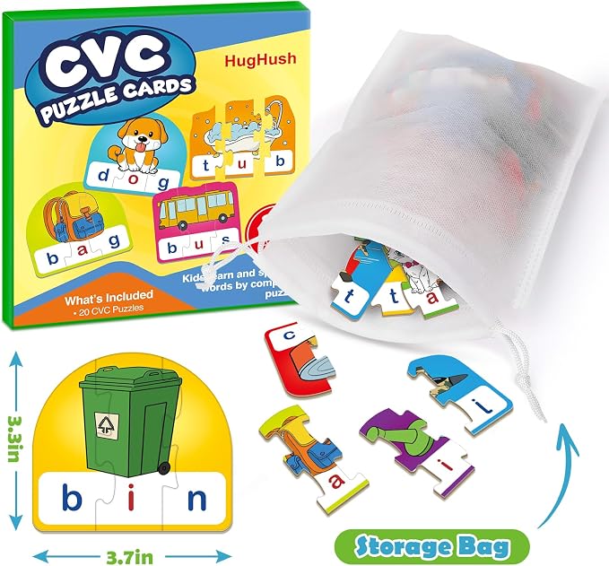 CVC Puzzle Cards for Kids,CVC Word Games,Toddler Speech Therapy Toys,3 Alphabet Letter Word Puzzles,Learning Reading Spelling Games,Preschool Kindergarten Classroom Must Haves - Image 4