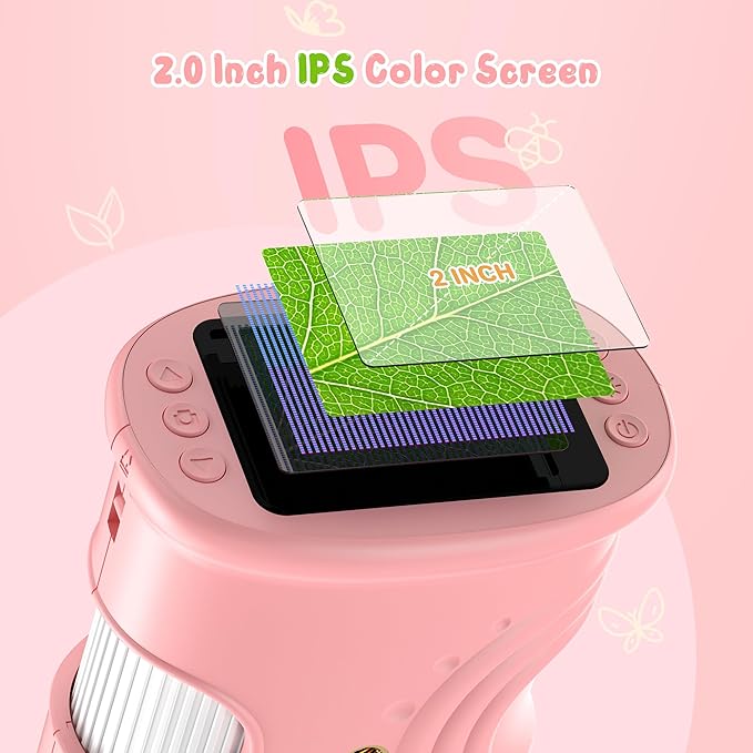 1000X Handheld Digital Microscope for Kids: Pocket Microscope with 2.0" IPS Screen - STEM Toys Birthday Gifts for Girls Boys - Portable Edu Science Kits Toddler Age 3-6 6-12 Pink - Image 4