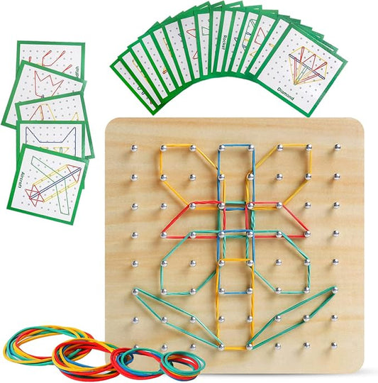 Wooden Geoboard, Montessori STEM Toy with Pattern Blocks for Kids Ages 3+ by Skrtuan