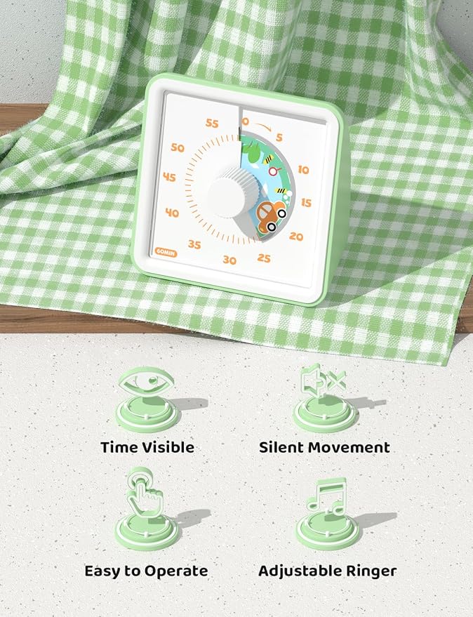 LIORQUE Visual Timer for Kids, 60 Minute Countdown Timer, Light Green - Image 4