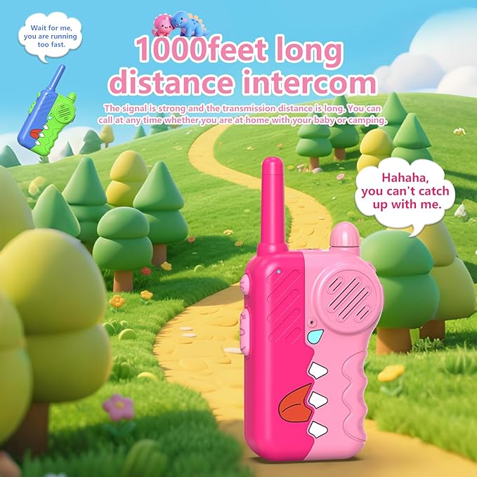 Pink Kids Walkie Talkies 2 Pack for Girls - 1000 Feet Long Range with Clear Sound, Anti-Loss Lanyard, Adjustable Volume Knob & Flashlight, Durable Birthday Gifts for 3-8 Year Old (3 AAA Batteries)