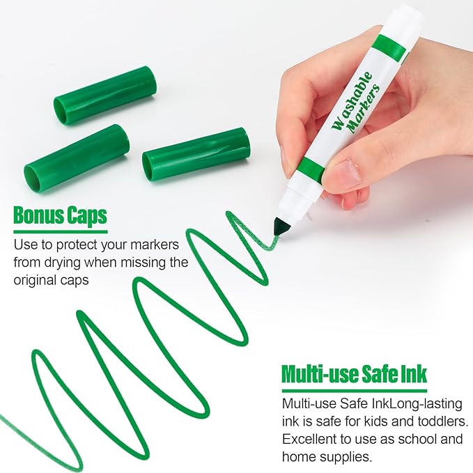 Janlaugh 36 Pcs Green Washable Markers Bulk Coloring Broad Line Marker for Kid Green Conical Tip Drawing Pen for Christmas,School Supplies, Travel Art Baby Shower Gender Reveal Party Supplies, Ages 6+