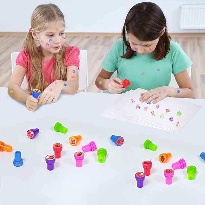Cinrobiye 24 Pcs Strawberry Stampers Party Favors, Cute Fruit Pre Inked Stamps with 12 Sweet Berry Designs, Strawberry Birthday Party Supplies, Goodie Bag Fillers, Classroom Rewards, Carnival Prizes - Image 4