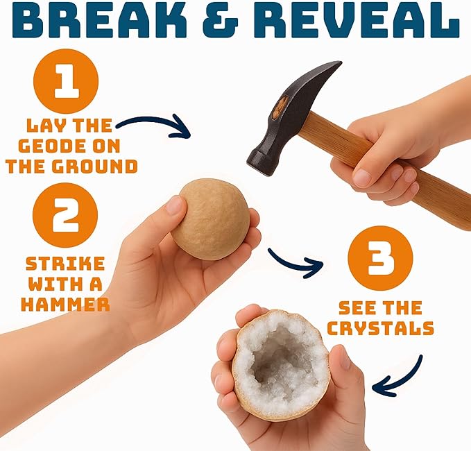 TRUENERGY Break Your Own Geodes Kit for Kids – 2 Jumbo Natural Crystal Geodes 5X Easier to Open, Magnifying Glass & Learning Guide – STEM Science Rock Kit – Gift-Ready