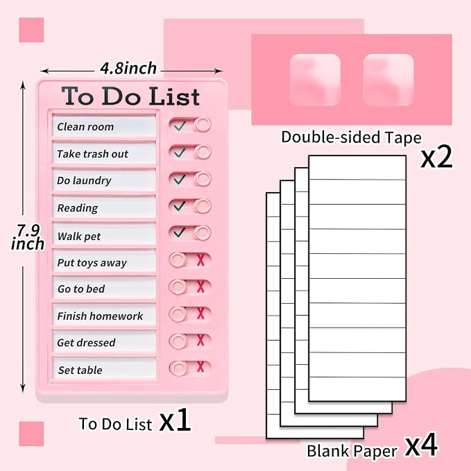 Chore Chart for Kids,To Do List, Daily Routine Chart, and Schedule Board-Checklist and Portable Memo for Efficient Task Management and Planning (pink) - Image 6