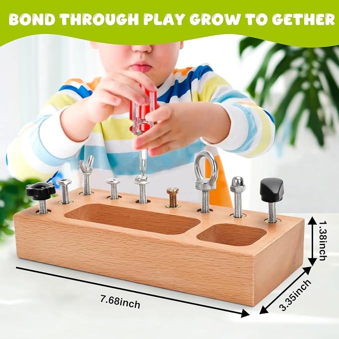 TenFans Montessori Busy Board for Toddlers 3-5 Years, Wooden Screwdriver Activity Board, Fine Motor Skills & Sensory Development Toy, Preschool Learning & Travel​​ - Image 2