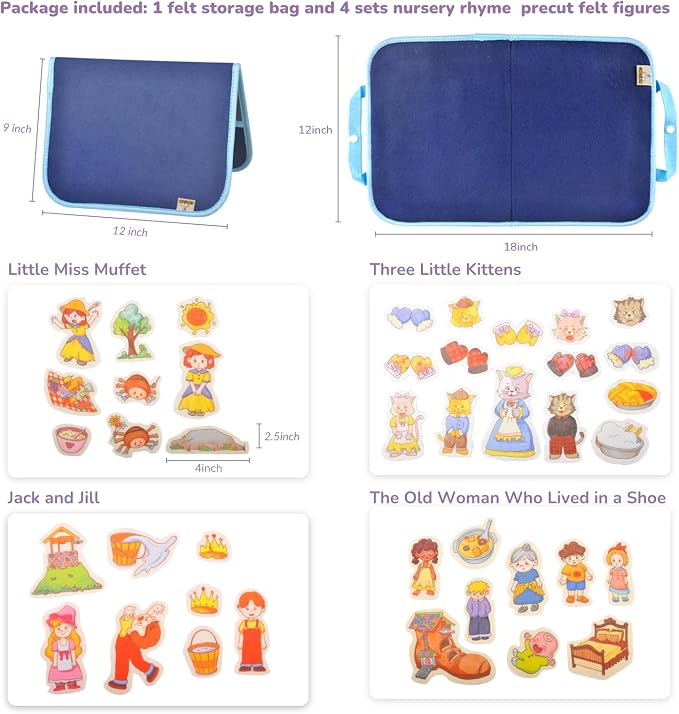 CHEFAN Felt/Flannel Board Story Set, PRECUT Felt Pieces for Preschool Toddlers Circle Time,Three Little Kittens,Old Woman Who Lived in Shoe,Little Miss Muffet,Jack and Jill - Image 5