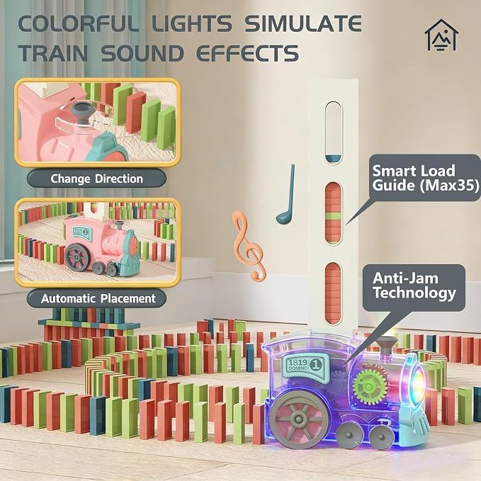 Domino Train Toys for Girls 3+ Year Old: Kids Stacking Dominoes Games - Montessori Toy Toddler 3-5 Boys ages 4-8 - Interactive Autism Fine Motor Activities Birthday Gift Stocking Stuffer 4 5 6 Yr Olds - Image 3