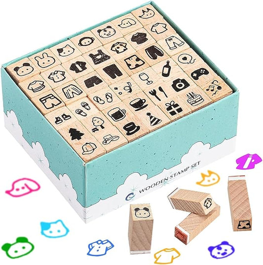 Wooden Stamp Set - 42 Pcs Animal Party Stamps for Toddlers, Arts and Crafts Supplies for Crafting for Scrapbooking Journals and Greeting Cards Perfect for DIY Scrapbooking Card Making
