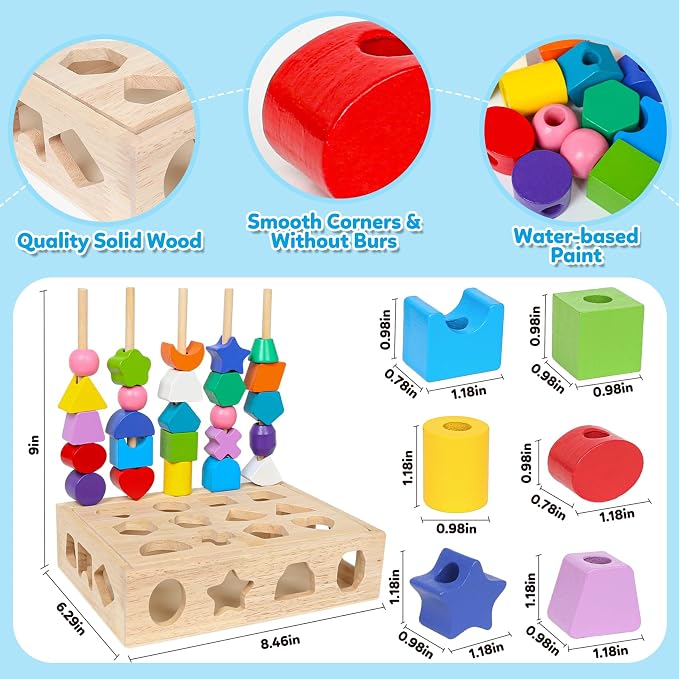 ROOCHKD Wooden Sorting Toy Lacing Beads Sequencing Toy for 3yrs+ - Image 5