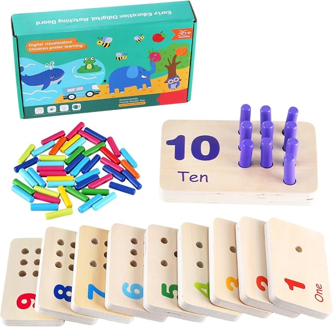 Wooden Counting Numbers Peg Board for Kids, Toddlers Montessori Math Toy 3+ by XYLOLIN