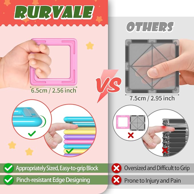 Rurvale Toddler Girl Toys, Magnetic Tiles 44pcs, Birthday Gifts Ideas for Girls Toys Age 3 4 5, Magnetic Blocks, Magnet STEM Montessori Toddler Kids Christmas Toy Gifts for 3 4 5 6 7 Year Old Girls - Image 6