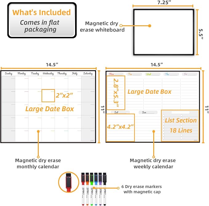 JJPRO Magnetic Dry Erase Monthly Calendar and Weekly Whiteboard for Fridge-Monthly Planner,Weekly Dry Erase Board for Refrigerators,One Bonus Notepad/to Do/Grocery List - Image 2