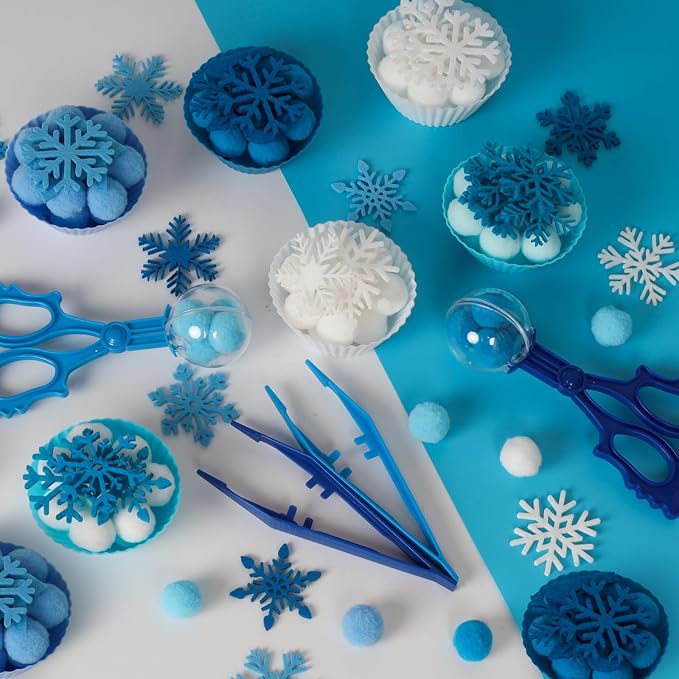 212 Pcs Winter Sensory Bin Items Hello Winter Snowflake Counting Sorting Sensory Bin Filler Fine Motor Toys Snowflake Counts Winter Xmas Counting Toys for Preschool Education Activities - Image 3