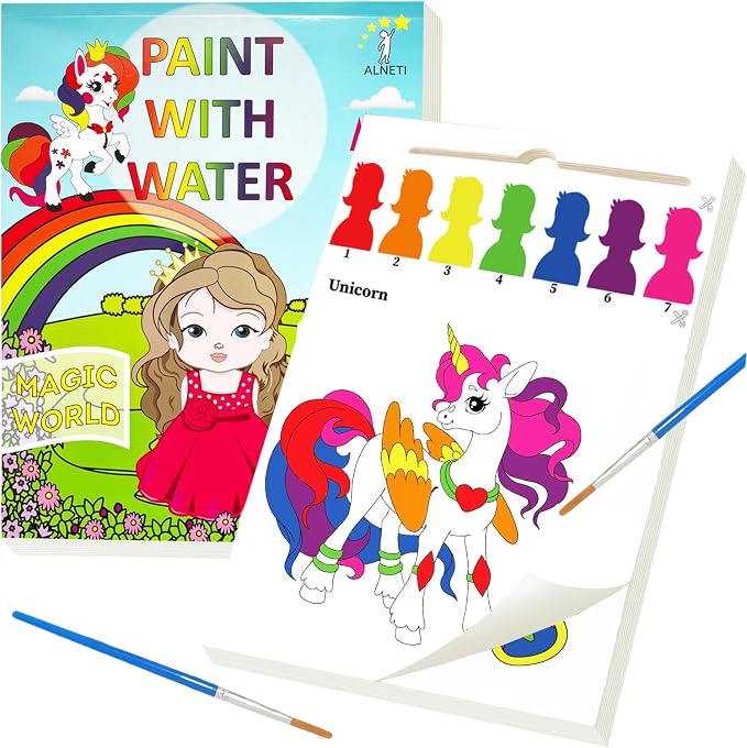 Paint with Water Books for Kids Ages 4-8 - Watercolor Painting Kits - Princess Unicorn Arts and Crafts for Girls 3 4 5 Year Old - Water Coloring Book Craft Kit - Little Girl Art Gifts Mess Free Set by ALNETI