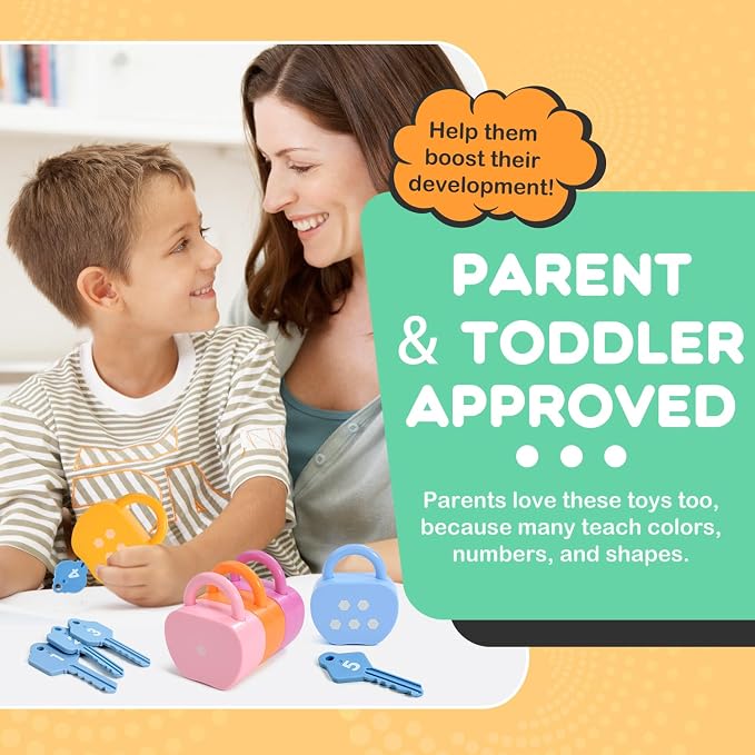 GEERAY Cause and Effect Toys for Toddlers 3+, Montessori Lock & Key Set with 5 Apple-Shaped Locks, Keys & 10 Cards – Learn Numbers, Colors & Motor Skills STEM Toy Gift for Home & Classroom - Image 6