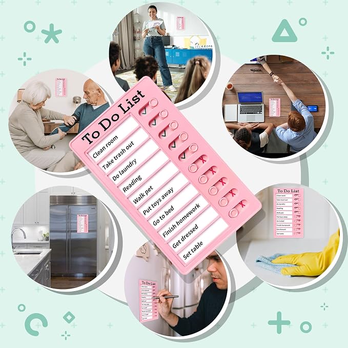 2 Pieces Chores Chart for Kids-Visual Schedule, Plastic Checklist Board, Detachable to Do List Whiteboard, Portable Routine Chart (pinkgreen) - Image 2