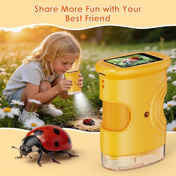 4K 1000X Handheld Digital Microscope for Kids with 2.0" IPS Screen(Yellow) - Image 5