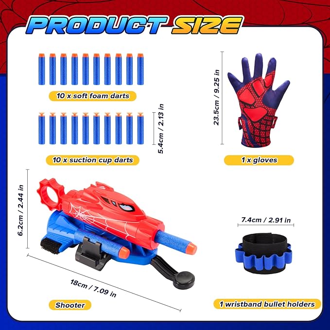 Superhero Web Shooters for Kids Age 8-12, Adjustable Wrist Launcher Slinging Toy Set with 20 Darts, Ideal Birthday for Boys & Girls Imaginative Role-Playing Costume Accessory