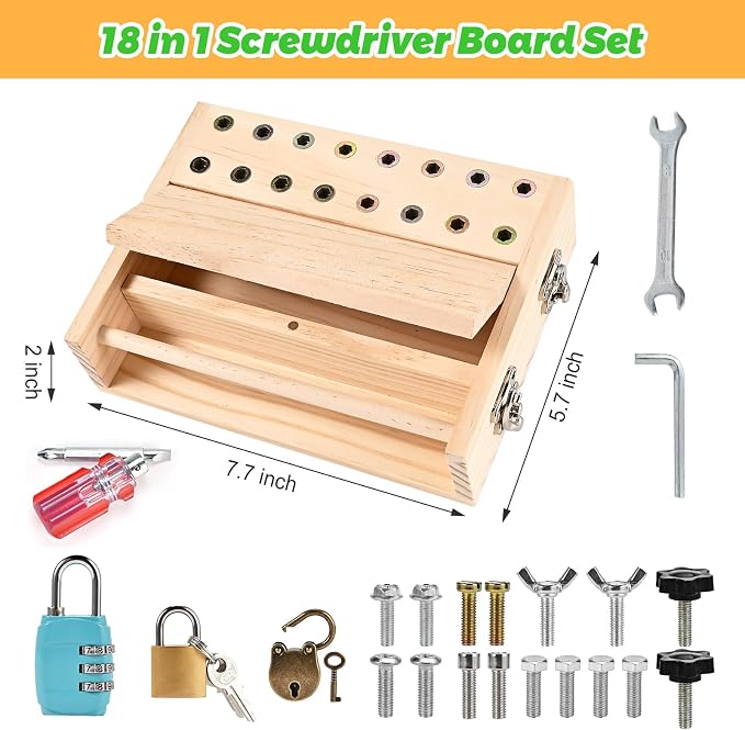 Montessori Screwdriver Board Set, Montessori Toys for 3 4 5 with 3 Lock and Keys, Toddler Screwdriver Toy, Kids Tool Set, Preschool Learning Sensory Toy, Fine Motor Skills Toys - Image 2