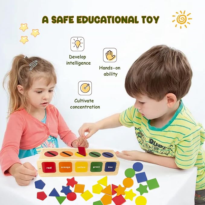 WOODENFUN Wooden Color Shape Sorting Toys Box for Toddlers 1-3 - Image 5