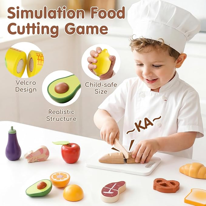Lehoo Castle Wooden Play Food Set for Toddlers, Play Kitchen Accessories - Image 2