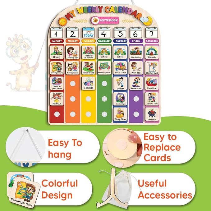 Wooden Weekly Calendar for Kids, Kids Weekly Planner, Large Week's Routine for Toddler, Daily Weekly Routine for Boys Girls Age 3+ (02) - Image 6