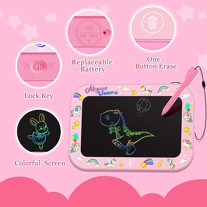 LCD Writing Tablet for Kids Toddler,12Inch Colorful Reusable Erasable Electronic Toddler Doodle Board Drawing Tablet Pads,Educational Learning Toys Gifts for 3 4 5 6 7 8 Year Old Girls ((Pink-12IN)