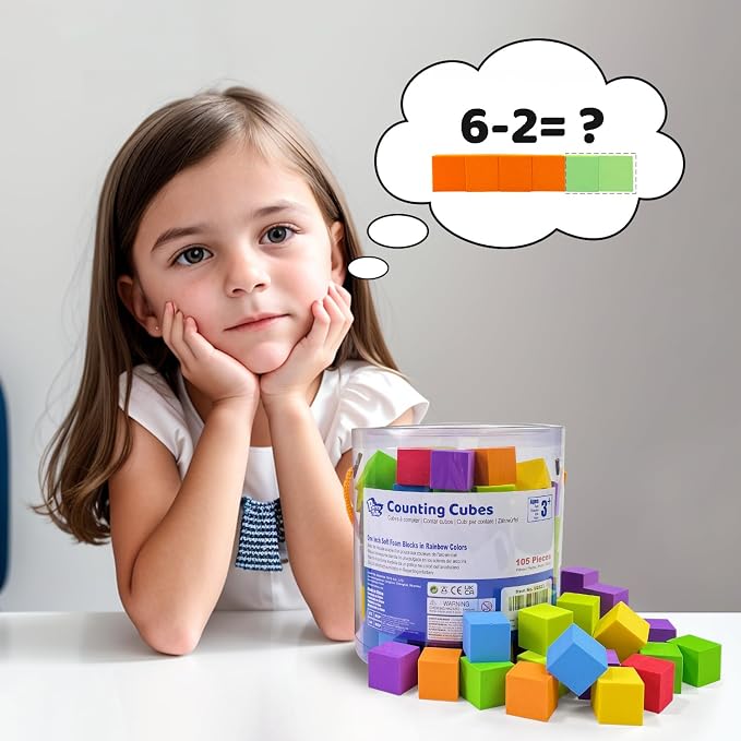 Pairez Toys Foam Counting Blocks, 105 Pieces 1 Inch Soft Rainbow Math Cubes - Image 4