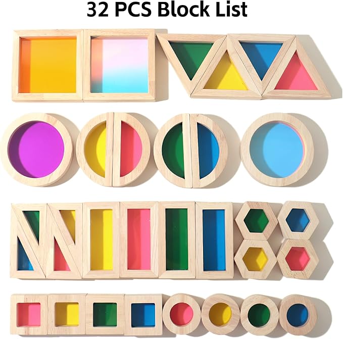 Dinhon 32-Piece Acrylic Rainbow Building Blocks Set for Kids - Colorful Stacking Blocks, Educational Toddler Puzzles, Preschool Learning Toys, Gifts for Ages 1 2 3 4 5 Boys and Girls - Image 3