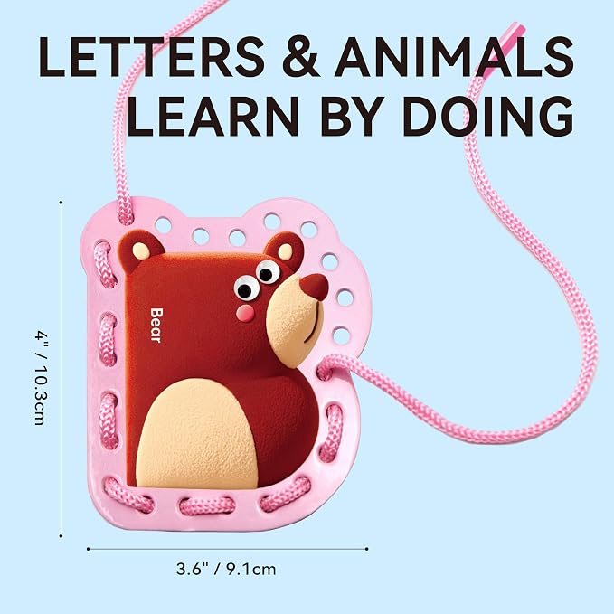 Dotimo Lacing Cards - 26PCS Double - Sided Uppercase Sewing Cards, 26 Animal Alphabet Games, for Kids Ages 3-5, Preschool Learning & Quiet Time Activities - Image 4