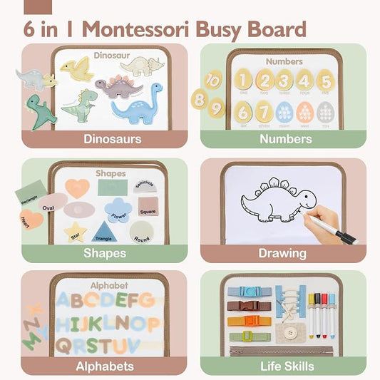 hahaland Montessori Busy Board for Toddlers Boy Travel Toys, Dinosaur - Image 2