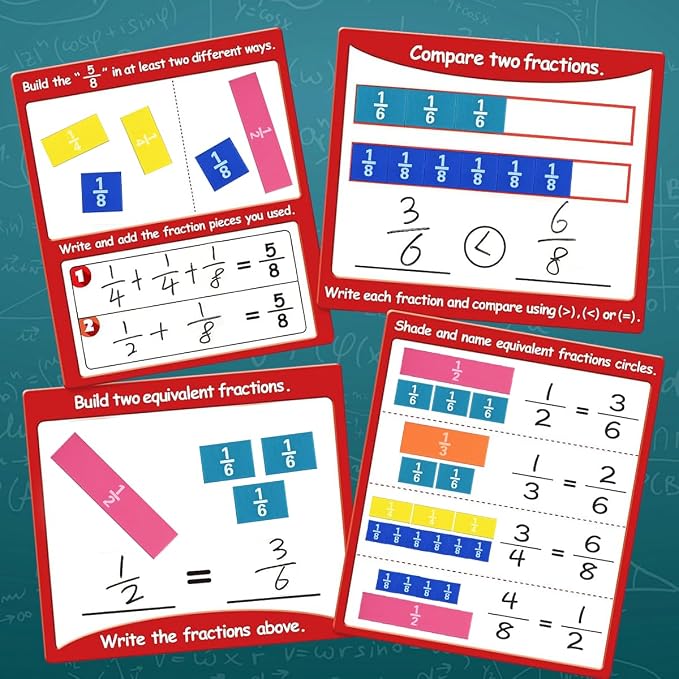 6 Sets Magnetic Fraction Tiles for Classroom EVA Foam Manipulatives CCSS, STEM, ASTM Rainbow Fraction Tiles Math Learning Manipulatives Set Fraction Bars for Preschool Elementary School - Image 5