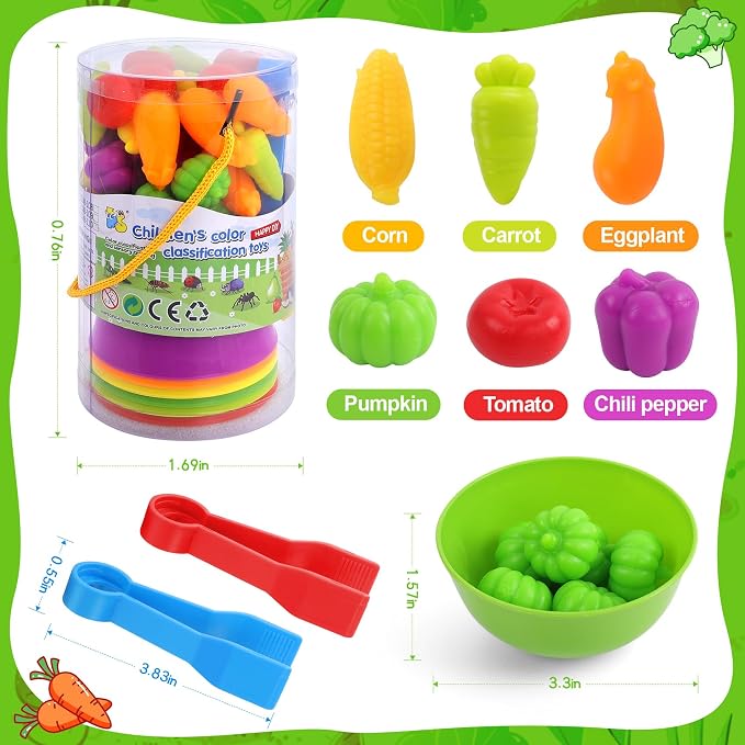 USATDD Counting Vegetables Color Sorting Matching Games with Bowls Preschool Learning Activities Sensory Toys Montessori Toys Birthday for Toddlers Kids Boys Girls Aged 3 4 5 - Image 2