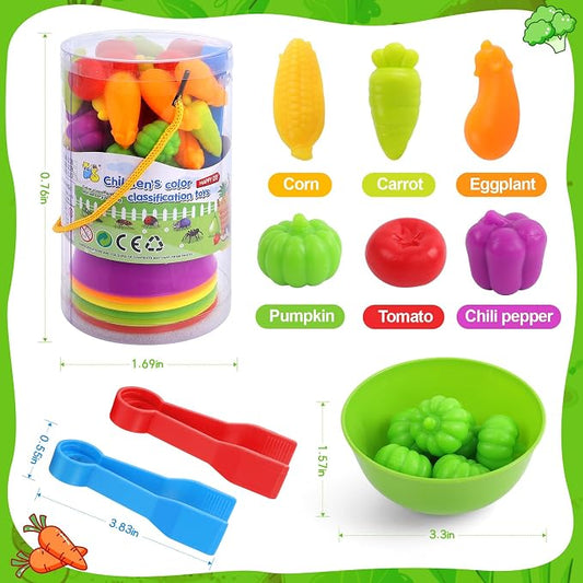 USATDD Counting Vegetables Color Sorting Matching Games with Bowls Preschool Learning Activities Sensory Toys Montessori Toys Birthday for Toddlers Kids Boys Girls Aged 3 4 5 - Image 2
