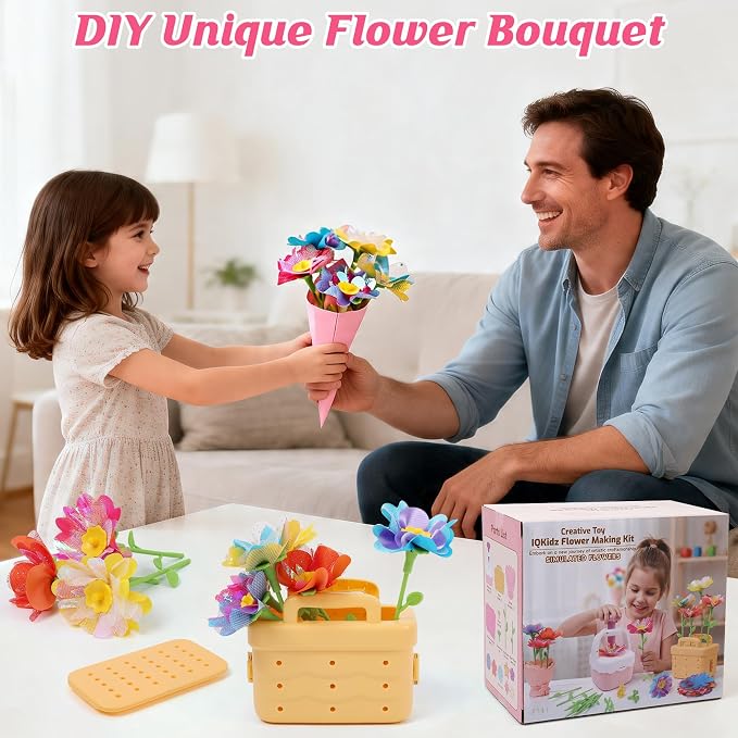 IQKidz Flower Bouquets Toy for Girls, DIY Arts and Crafts Kits for Kids Ages 4-6 6-8, STEM Flower Making Set with Storage Box & Basket, Birthday Gift for Age 5-7 8-10 Years Old - Image 5