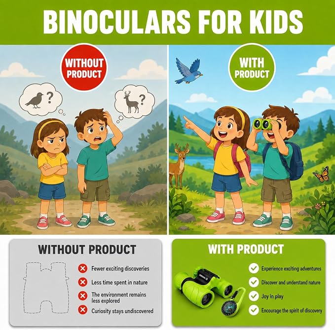 Binoculars for Kids – Perfect Toy for Little Boys and Girls – Extensive Set Incl. Magnifying Glass & Compass – Powerful Magnification 8X21 – 3 to 12 Year Old Kids for Toddler - Image 4