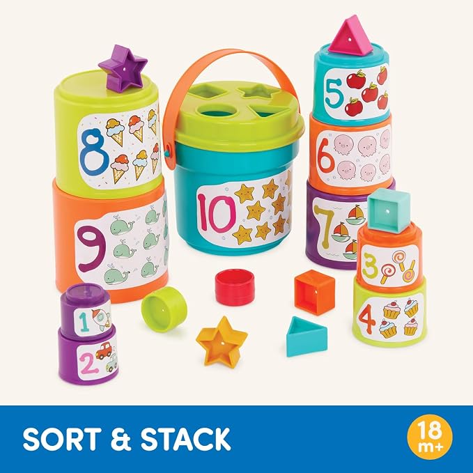 Battat Stacking Cups Shape Sorter, Sort & Stack Nesting Cups Set, Toddler - Image 6