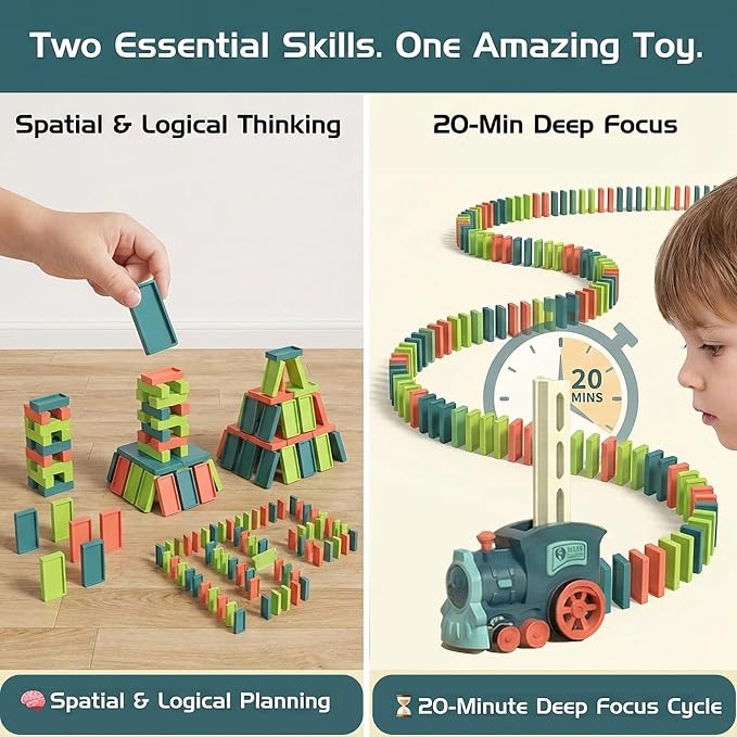 PREPHY Domino Train Toys Kids Games - Automatic Stacking Creative Game 3+ Year Old - Stem Montessori Toy for Boys 4-6 - Summer Autistic Christmas Birthday Gifts 5 6 Kids Ages 4-8 - Image 6